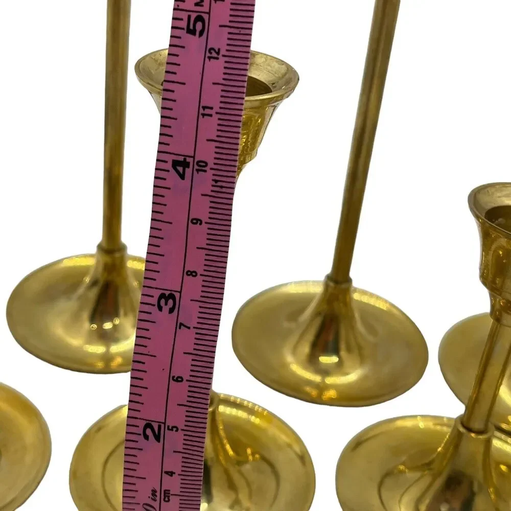 Brass Candlestick Holders Graduated Set of Seven Vintage Wedding Mantle Holiday